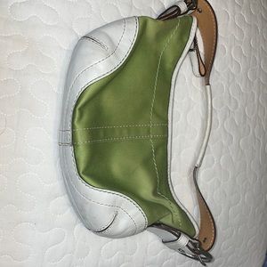 Coach purse w/white leather and green fabric
